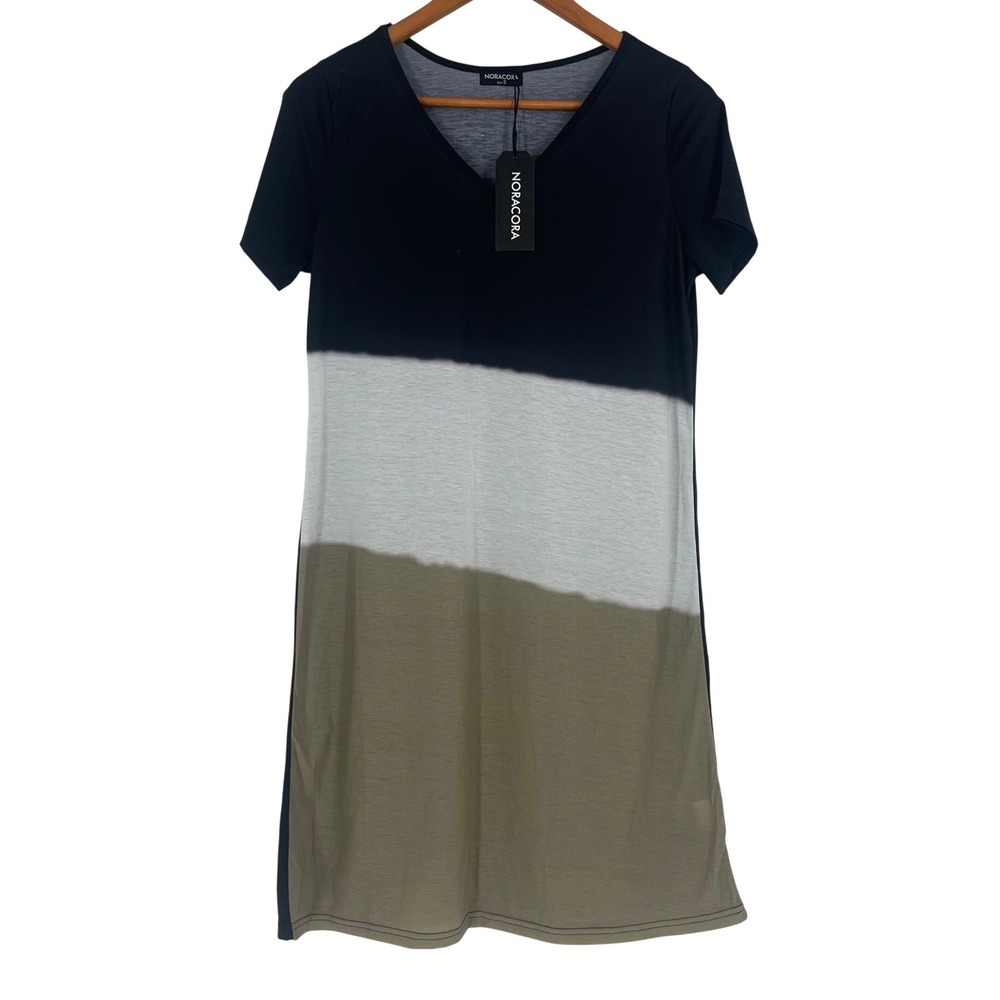 Noracora Minimalist T-Shirt Dress Women Small Black White Olive Color Block NEW